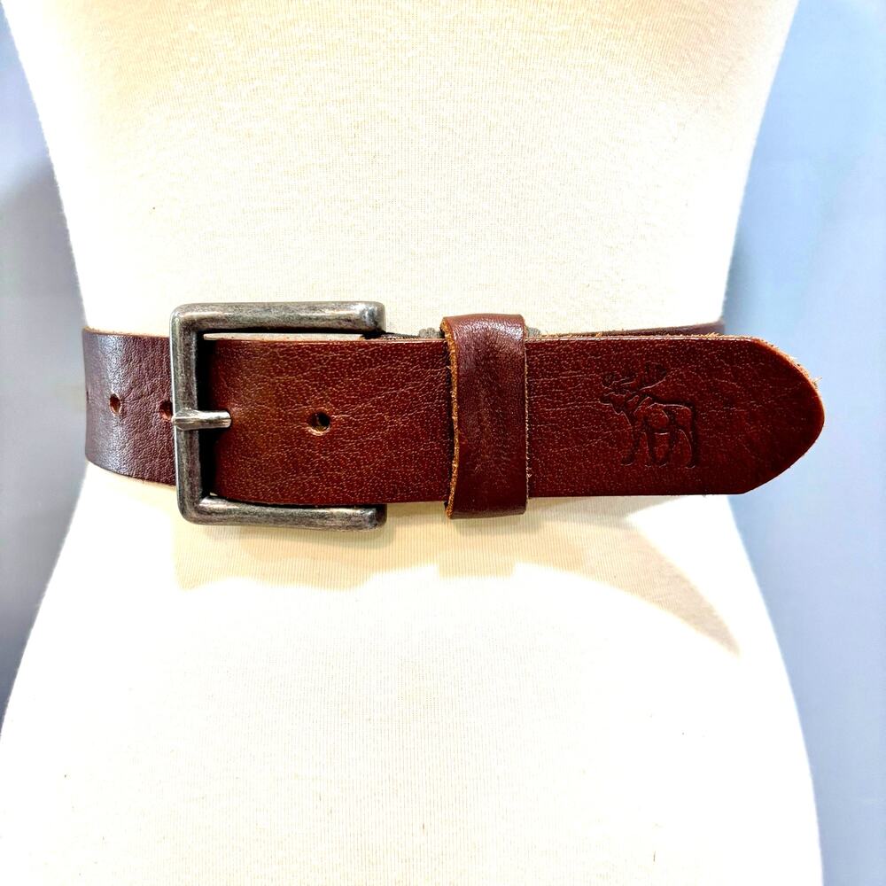 VTG Abercrombie Men's Brown Leather Wide Belt Western Moose Gorpcore 35"